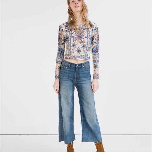 Beautiful Zara Floral Beaded Embroidered Sheer Top. Sz S - Picture 6 of 10